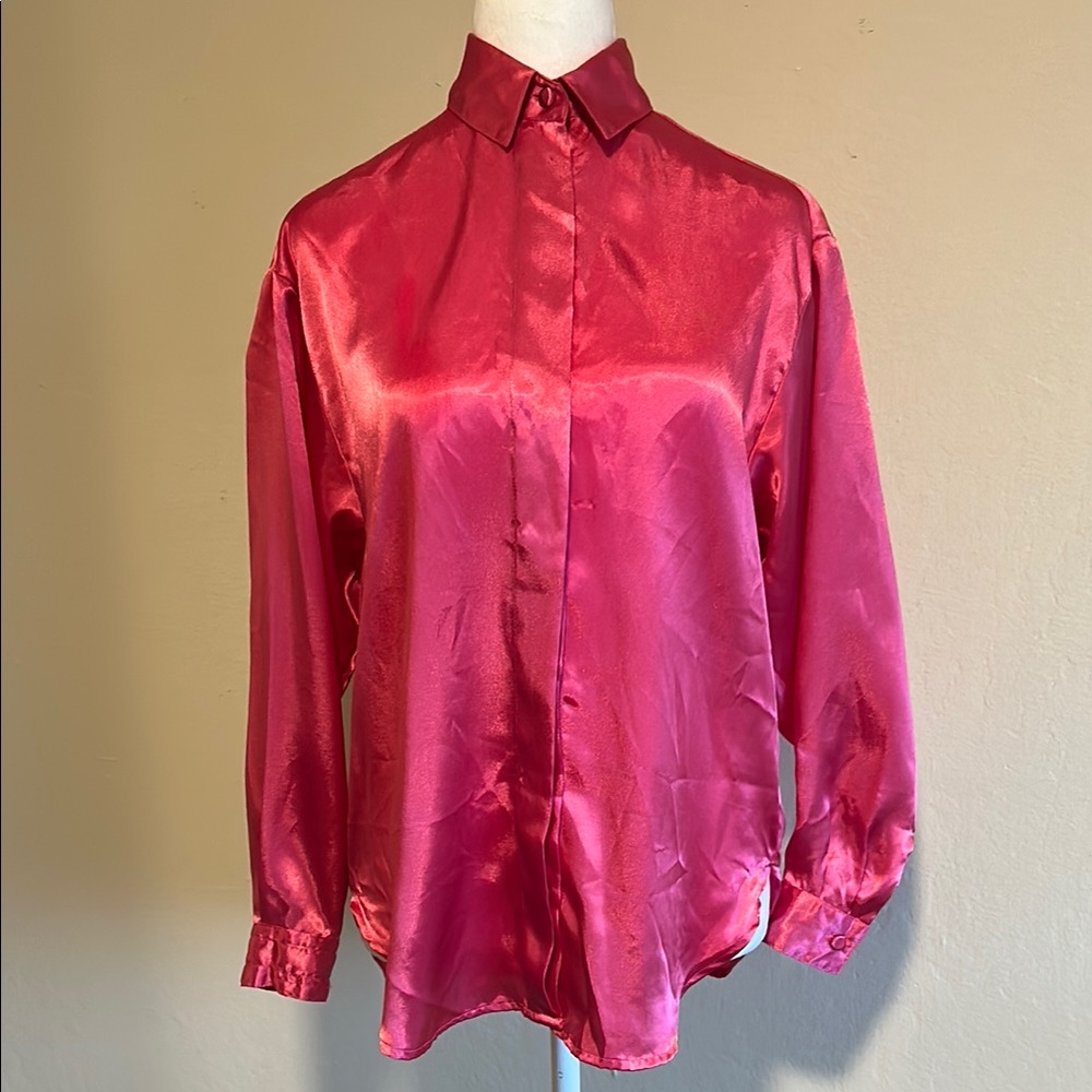 Beautiful Vintage Rose Pink Satin Button Down, Size 5/6